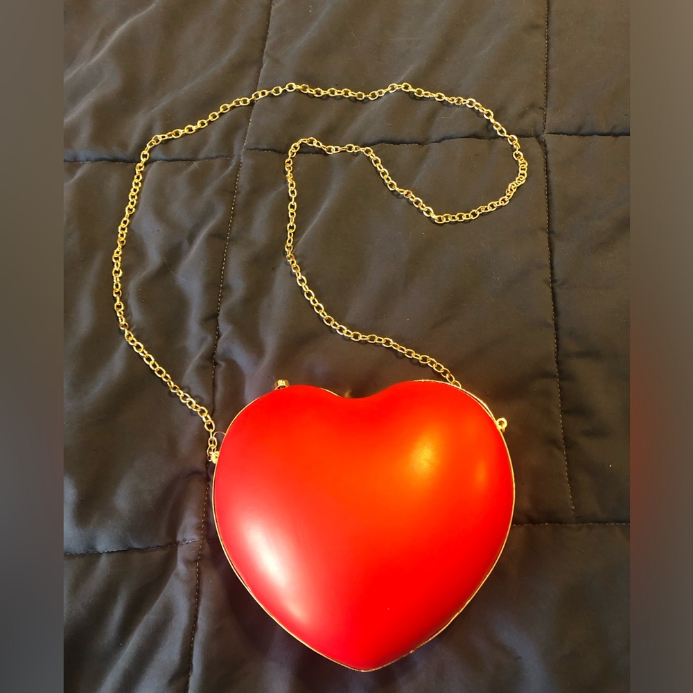 Heart-Shaped Red Bag with Gold Chain